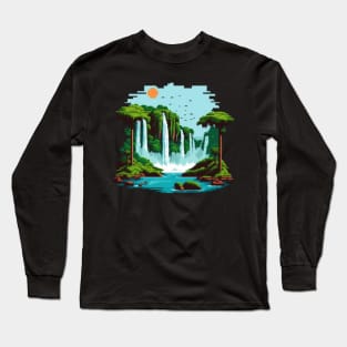 Iguazu Falls Pixel Art Long Sleeve T-Shirt